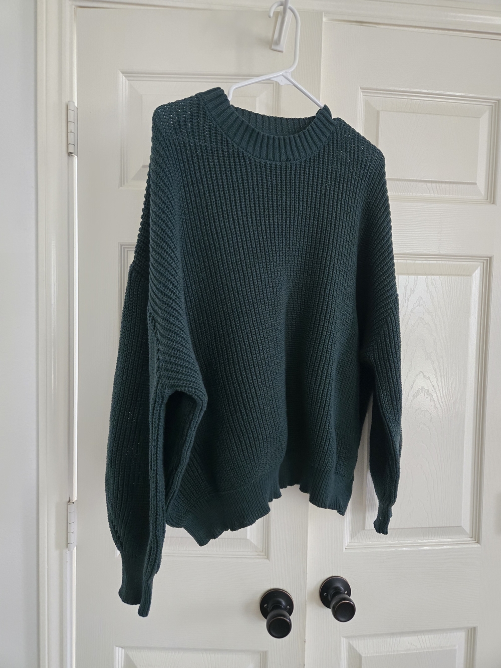 Dark Green Chunky Knit Crewneck Sweater